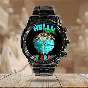 Discover Hello Virtual 1st Grade Leopard Print for Teacher Student Calendar Steel Band Watch