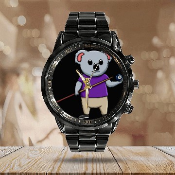 Discover Koala Billiard Ball Snooker Pool Player Billiard Champ Zip Calendar Steel Band Watch