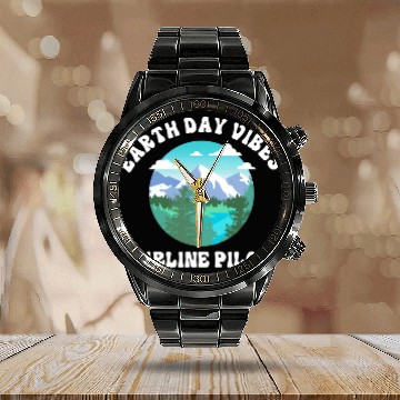 Discover Earth Day Vibes Airline Pilot Calendar Steel Band Watch