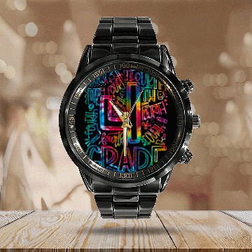 Discover Tie Dye 4th Grade Back To School Teacher Student Typography Calendar Steel Band Watch