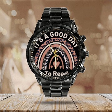 Discover its a good day to read book reading leopard print rainbow Baseball Tees Calendar Steel Band Watch