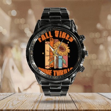Discover Fall Vibes Spine Thrills Autumn Reading Book Lover Calendar Steel Band Watch