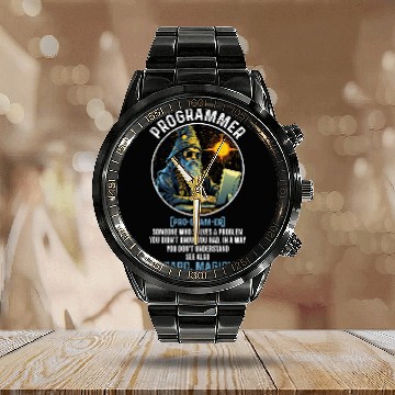 Discover Funny Programmer Definition Techy Software Developer Coding Calendar Steel Band Watch