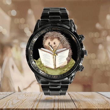 Discover Hedgehog Reading A Book Cute Cottagecore Aesthetic Calendar Steel Band Watch