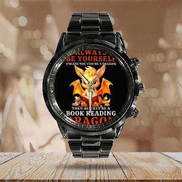 Discover Always Be Yourself For Nerds Book Reading Yellow Dragon Calendar Steel Band Watch