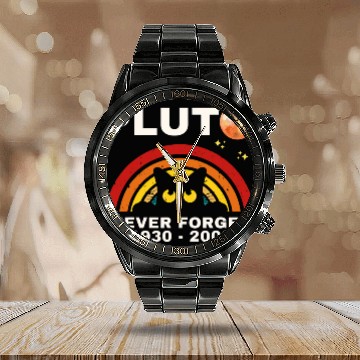 Discover Planet Pluto Never Forget Retro Style CatLoving Scientist Calendar Steel Band Watch