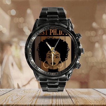 Discover Just PhD It Doctorate Student Graduation Black Afro Novelty Baseball Tees Calendar Steel Band Watch
