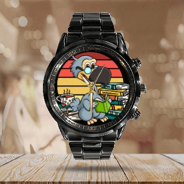 Discover Bookworm Bird Tea Lover Holiday Reader World Book Day Calendar Steel Band Watch