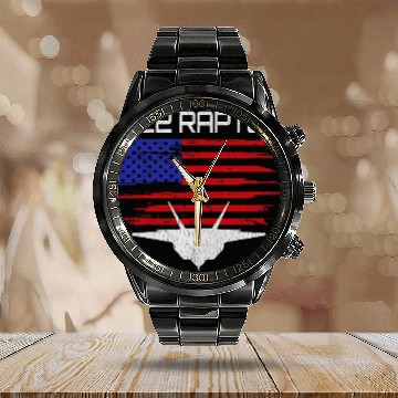 Discover F22 Raptor American Flag Pilot Calendar Steel Band Watch