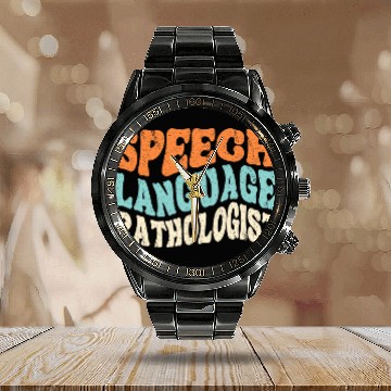 Discover Speech Language Pathologist SLP Retro Speech Therapy Calendar Steel Band Watch