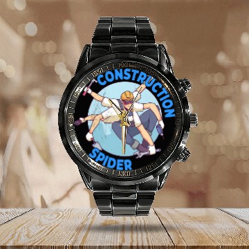 Discover Mens Construction Spider Construction Worker Calendar Steel Band Watch