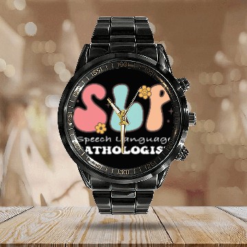 Discover Speech Language Pathology Pathologist SLP Speech Therapist 3 Calendar Steel Band Watch