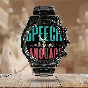 Discover Speech Language Pathologist SLP Speech Therapist Distressed Calendar Steel Band Watch