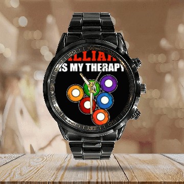 Discover Billiard is My Therapy Billard Pool Player Calendar Steel Band Watch