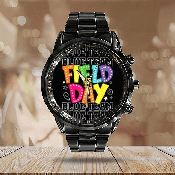 Discover field day blue team color camp team game competition Baseball Tees Calendar Steel Band Watch