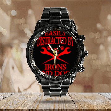 Discover Easily Distracted By Irons And Dogs Ironworker Calendar Steel Band Watch