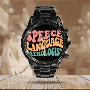 Discover Speech Language Pathologist Retro SLP Therapy Pathology Baseball Tees Calendar Steel Band Watch