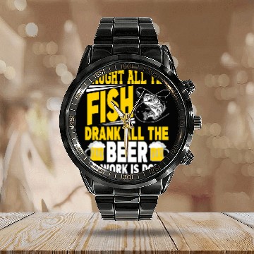 Discover Caught all fish drank all Beer Brewery Alcohol Brew Pub 2 Calendar Steel Band Watch