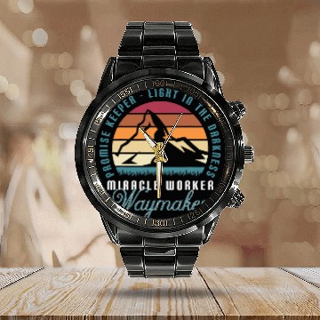 Discover Retro Mountain Religious Christian Miracle Worker Waymaker Calendar Steel Band Watch