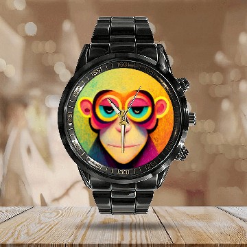 Discover Funky Munky Space Pilot Monkey Calendar Steel Band Watch
