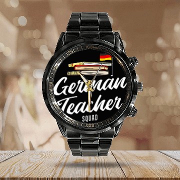 Discover German Teacher Germany Flag Language Lesson Student 9 Calendar Steel Band Watch