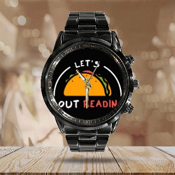 Discover Lets Taco Bout Reading for Book Lover Reading Teacher 2 Calendar Steel Band Watch