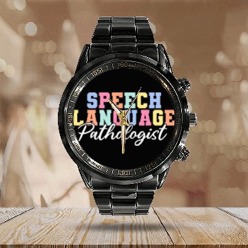 Discover Speech Language Pathology Pathologist SLP Speech Therapist Baseball Tees Calendar Steel Band Watch