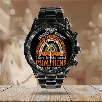 Discover Speech Language Pathologist Rainbow Halloween SLP Therapist Calendar Steel Band Watch
