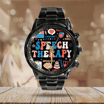 Discover Speech Language Pathologist USA Flag SLP Pathology 4th July Calendar Steel Band Watch