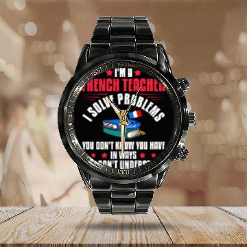 Discover French Teacher France Flag Language Lesson Student 3 Calendar Steel Band Watch