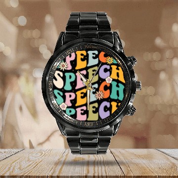 Discover Speech Therapy Speech Language Pathologist Therapist SLP 2 7 Calendar Steel Band Watch
