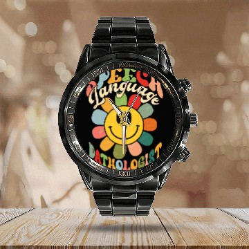 Discover Speech Therapy Speech Language Pathologist Therapist Retro Zip Calendar Steel Band Watch