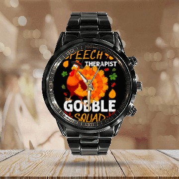 Discover Speech Therapist Gobble Squad Turkey Thanksgiving Fall Calendar Steel Band Watch