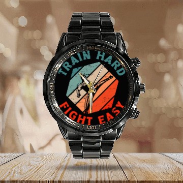 Discover Train Hard Fight Easy Aikido Karate Jiu Jitsu 1 Baseball Tees Calendar Steel Band Watch