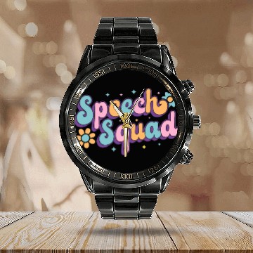 Discover Speech Squad Language Pathologist Therapist SLP Therapy Calendar Steel Band Watch