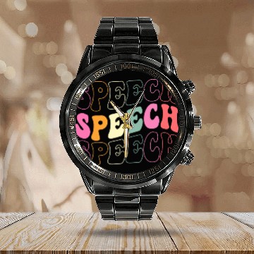 Discover Speech Therapy Women Speech Language Pathologist Therapist Zip Calendar Steel Band Watch