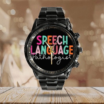 Discover Speech Therapy Retro Speech Language Pathologist Therapist 2 Calendar Steel Band Watch