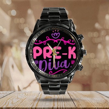 Discover PreK Diva Funny Preschool Teacher Student Back To School Baseball Tees Calendar Steel Band Watch