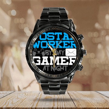 Discover Postal Worker By Day Gamer At Night Mail Carrier Baseball Tees Calendar Steel Band Watch