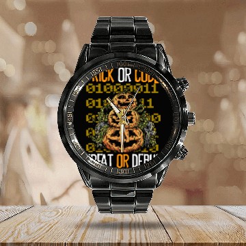 Discover Trick or Code Treat or Debug Programmer Halloween Calendar Steel Band Watch