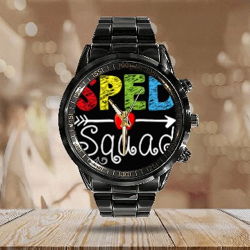 Discover sped squad sped teacher student back to school Calendar Steel Band Watch
