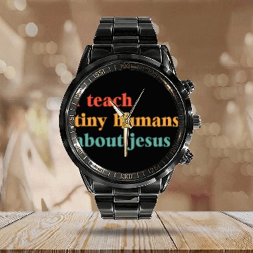 Discover I Teach Tiny Humans about Jesus Bible School Teacher Zip Calendar Steel Band Watch