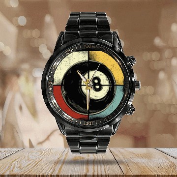Discover Billiards Pool Player Ball Retro vintages Calendar Steel Band Watch