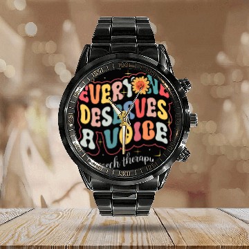 Discover Speech Therapy Everyone Deserves A Voice SLP Student Month Baseball Tees Calendar Steel Band Watch
