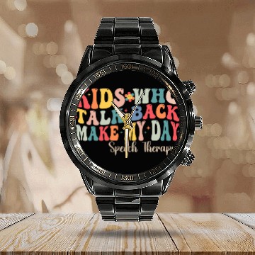 Discover Speech Therapy Speech Language Pathologist SLP Women Zip Calendar Steel Band Watch