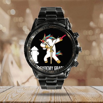 Discover Academy Student Unicorns Fireman Graduation Calendar Steel Band Watch