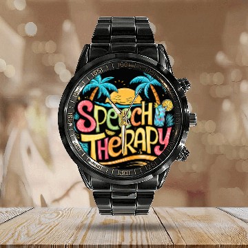 Discover Speech Therapy SLP Beach Vacation Spring Summer Therapist Calendar Steel Band Watch