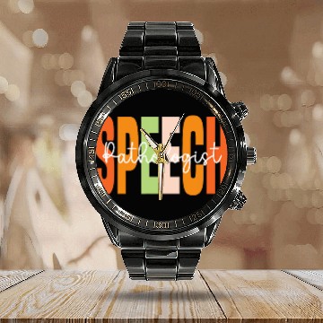 Discover Speech Pathologist Speech Therapy SLP Retro Groovy Calendar Steel Band Watch