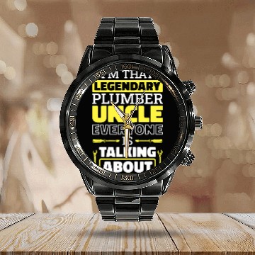 Discover Plumbing Uncle Design for Plumber Worker Zip Calendar Steel Band Watch