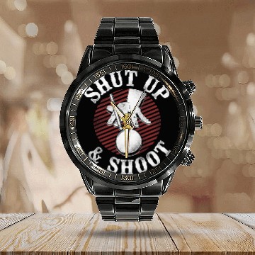 Discover Billiards Pool Player Ball vintages Retro Shut Up And Shoot Calendar Steel Band Watch
